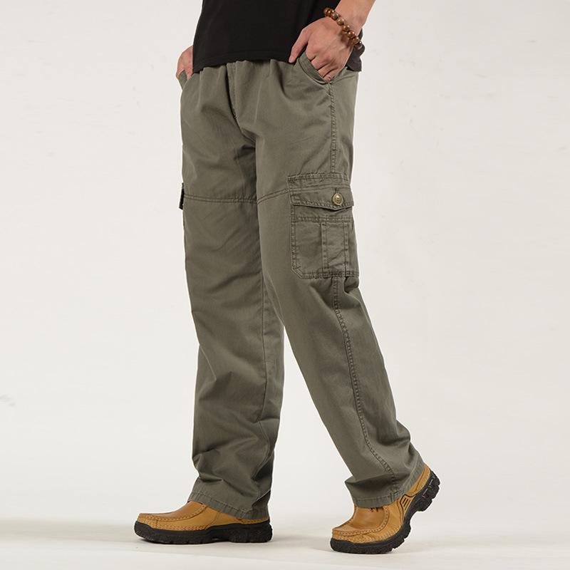Frühling Sommer Herrenmode Gerade Freizeithose Einfarbig Multi Pocket Cargohose Herren Lose Cargohose 3XL armee grüne