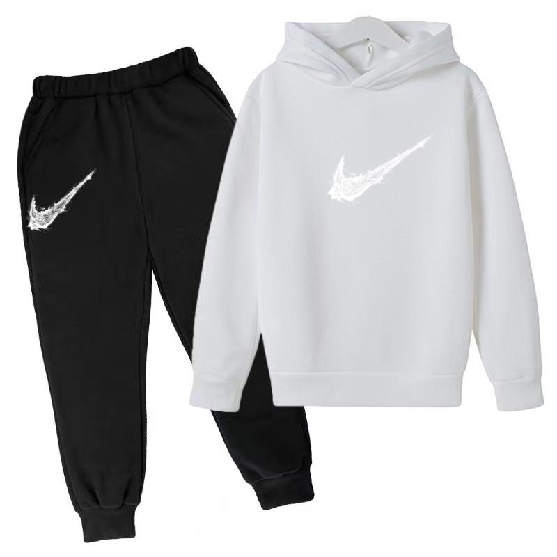 Kinder Herbst Winter Hoodie Junge Mädchen 3-13 Jahre Buchstabendruck Kleidung Lässiges Oberteil+Hose 2-teilig Kindergeschenk Marke Sportmantel Jogginganzug 140 white