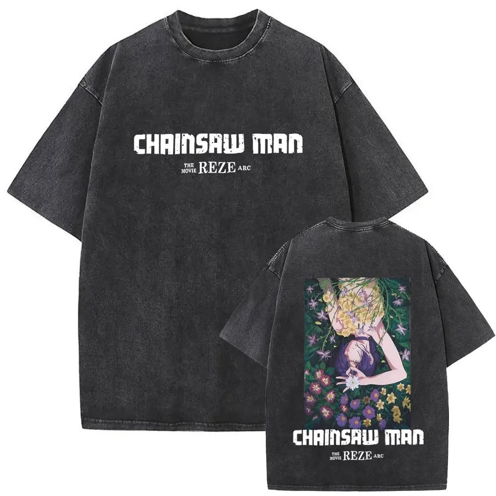 Kettensägenmann Aki Hayakawa Fuchs Teufel & Pistolen Teufel Vintage Gewaschen Übergroßes Anime Streetwear T-Shirt Damen und Herren T-Shirt M