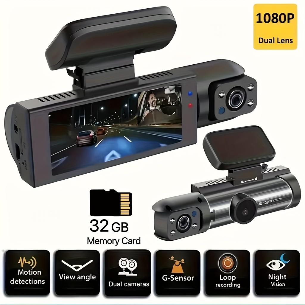 1080P Full HD Dual Dashcam – Weitwinkel-Aufnahme von vorne und innen, 3,16-Zoll-LCD-Display, 170°-Sicht, Nachtsicht, 24-Stunden-Parküberwachung, G-Sensor Front &Inside+ 32GB Card
