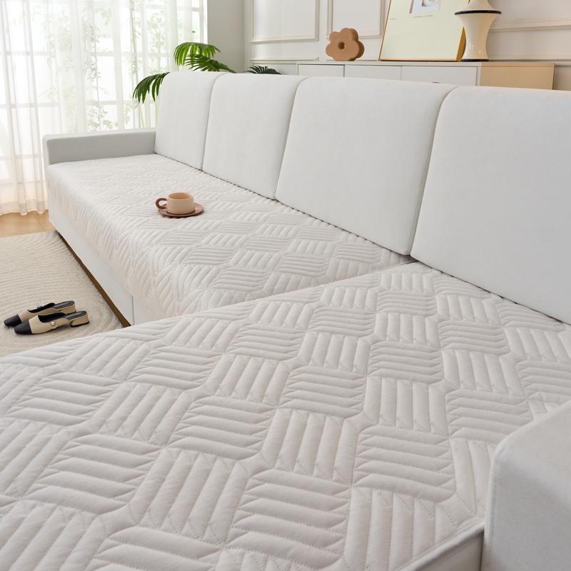 Gestreifte Samt Sofamatte Handtuch L-Form Haustiere Kinder Sofakissen Haustiere Kinder Einfarbig Rutschfester Sofabezug Heim Funda Sofa 70x150cm weiß