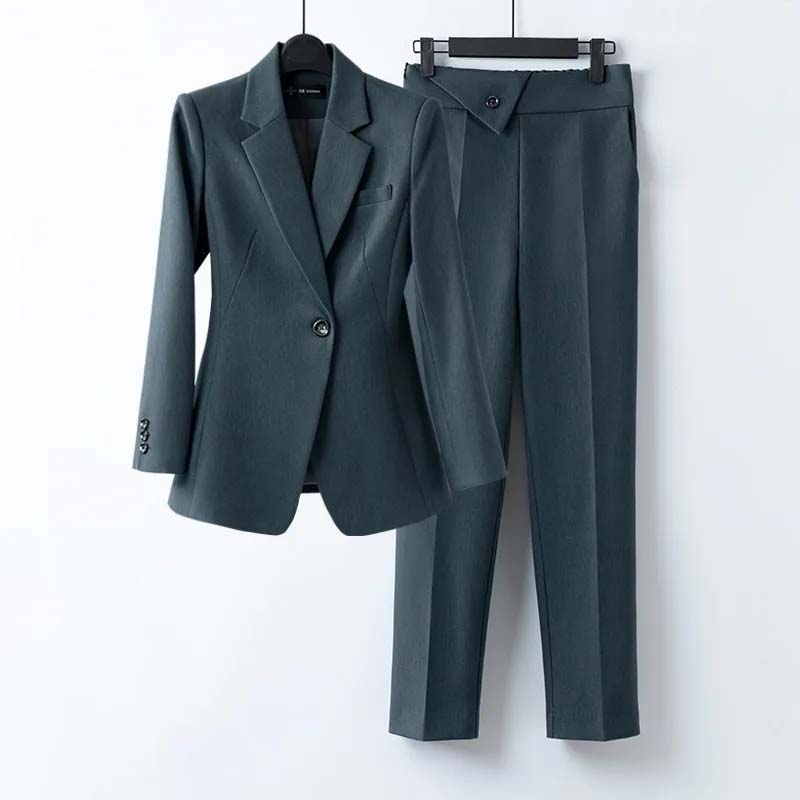 Blazer-Anzüge für Damen, luxuriöser Anzug, lässiges Temperament und modisches Kleid, Blazer, Jacke + Anzughose, zweiteiliges Set XXL dunkelgrau