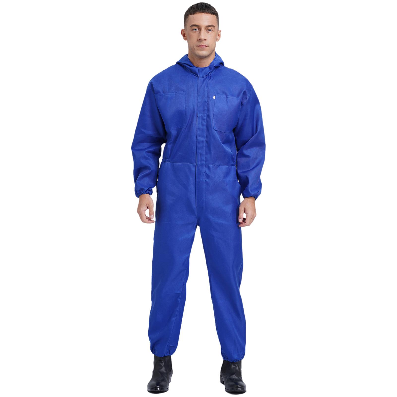 Langarm-Overall für Herren, große Taschen, Mechaniker-Uniform, Jumpsuit mit halbem Reißverschluss vorne XL blau