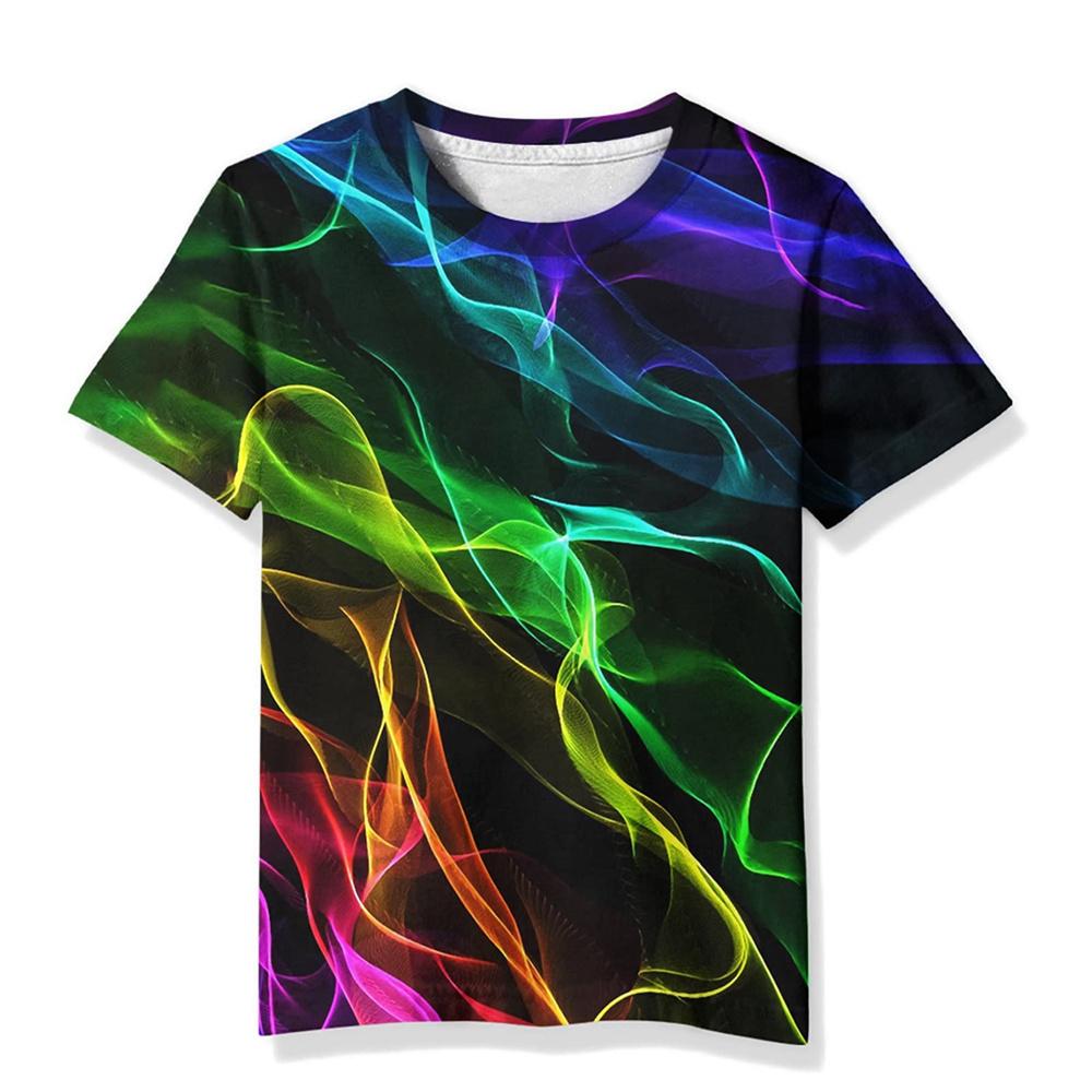 Kinder T-Shirts 3D-Druck Flammenblitz-Muster Rundhals T-Shirts Lässige Jungen Mädchen Oberteile Übergroße Mode Kinder T-Shirts Kleidung 130