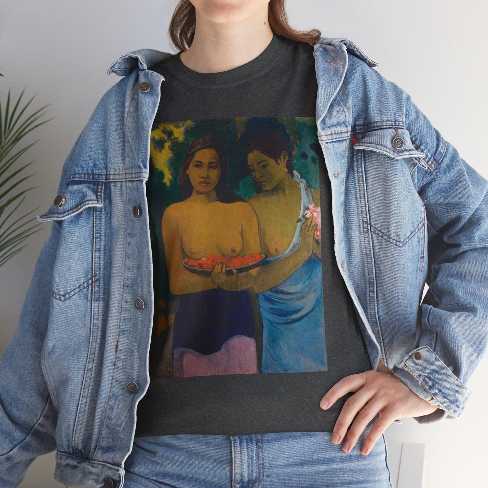Paul Gauguin Kunst T-Shirt und Kinder T-Shirt, Druck von zwei tahitianischen Frauen, Vintage Kunst Bekleidung 2XL gray