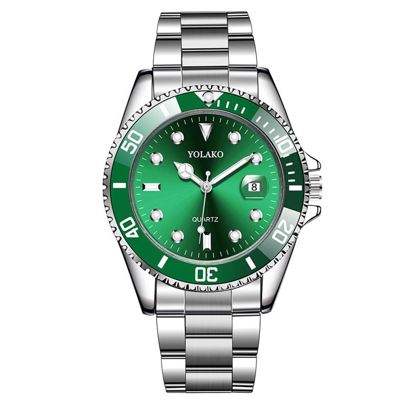 Herrenuhren Top-Marke YOLAKO Luxus Herrenmode Militär Edelstahl Datum Sport Quarz Analog Armbanduhr Relogio grün