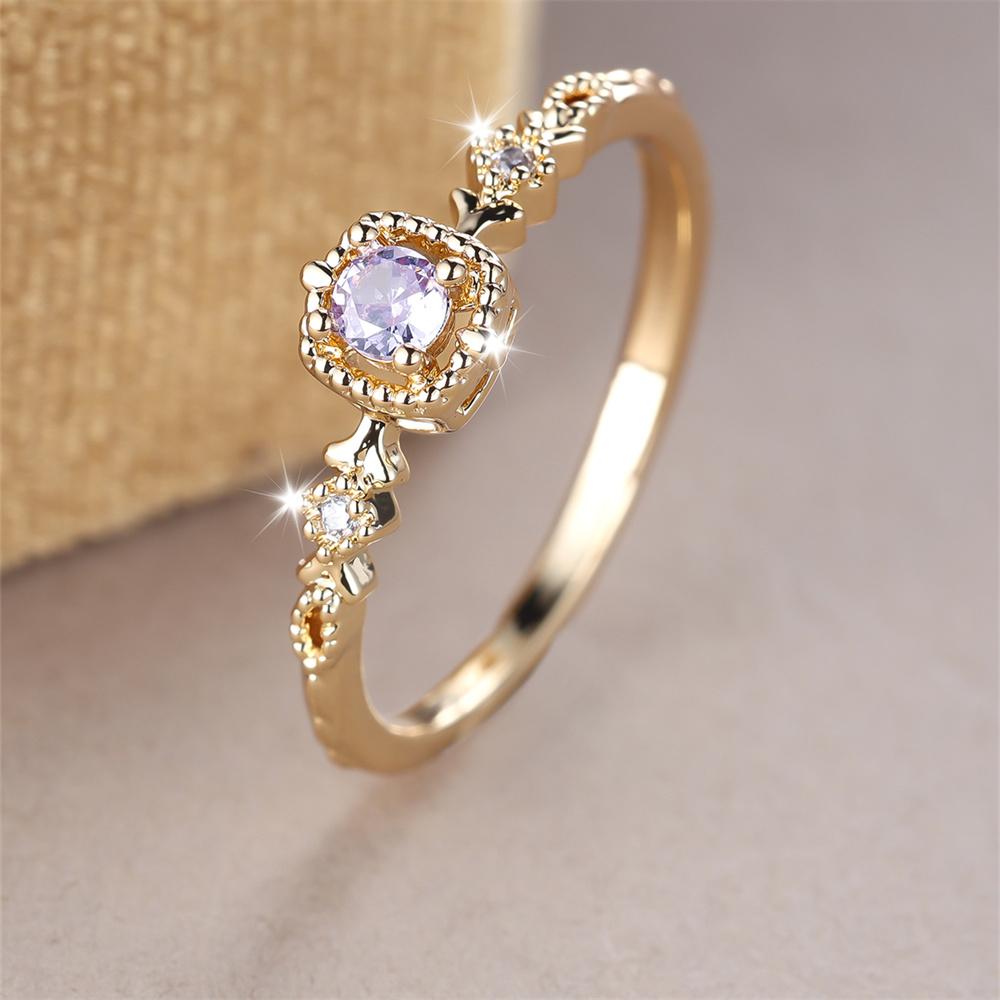 Schlichter Modeschmuck Kristall Rundsteinring Weißer Zirkon Kleine Quadratische Verlobungsringe Für Damen Vintage Goldfarbe Hochzeitsschmuck 7 gray