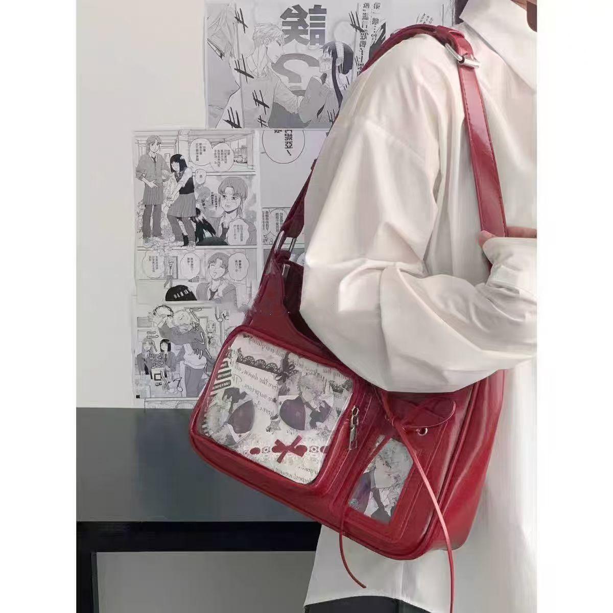 Y2k Harajuku Umhängetasche Damen Koreanisch Transparent Ita Bag Schule Umhängetasche Weiblich Japanischer Designer Preppy Handtasche Geldbörse rot