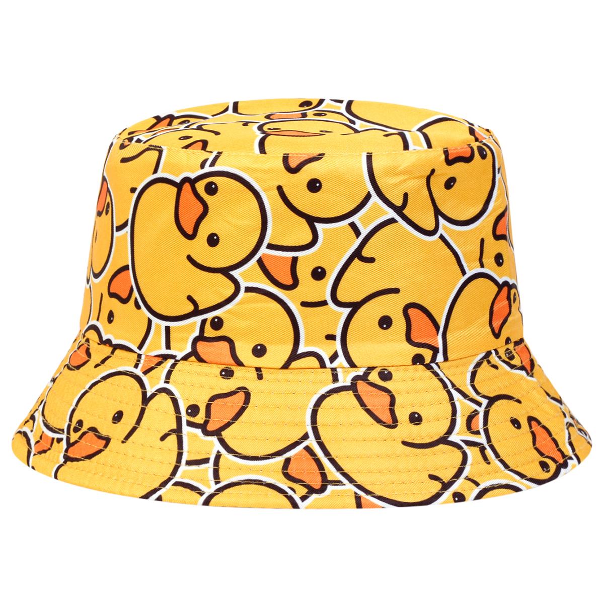 Unisex-Strandhüte mit Enten-Print, flache Oberseite, Sonnenschutz, Fischerhut, Reise-Bucket-Cap, Sommer-Hip-Hop-Cap, süßer Hut schwarz