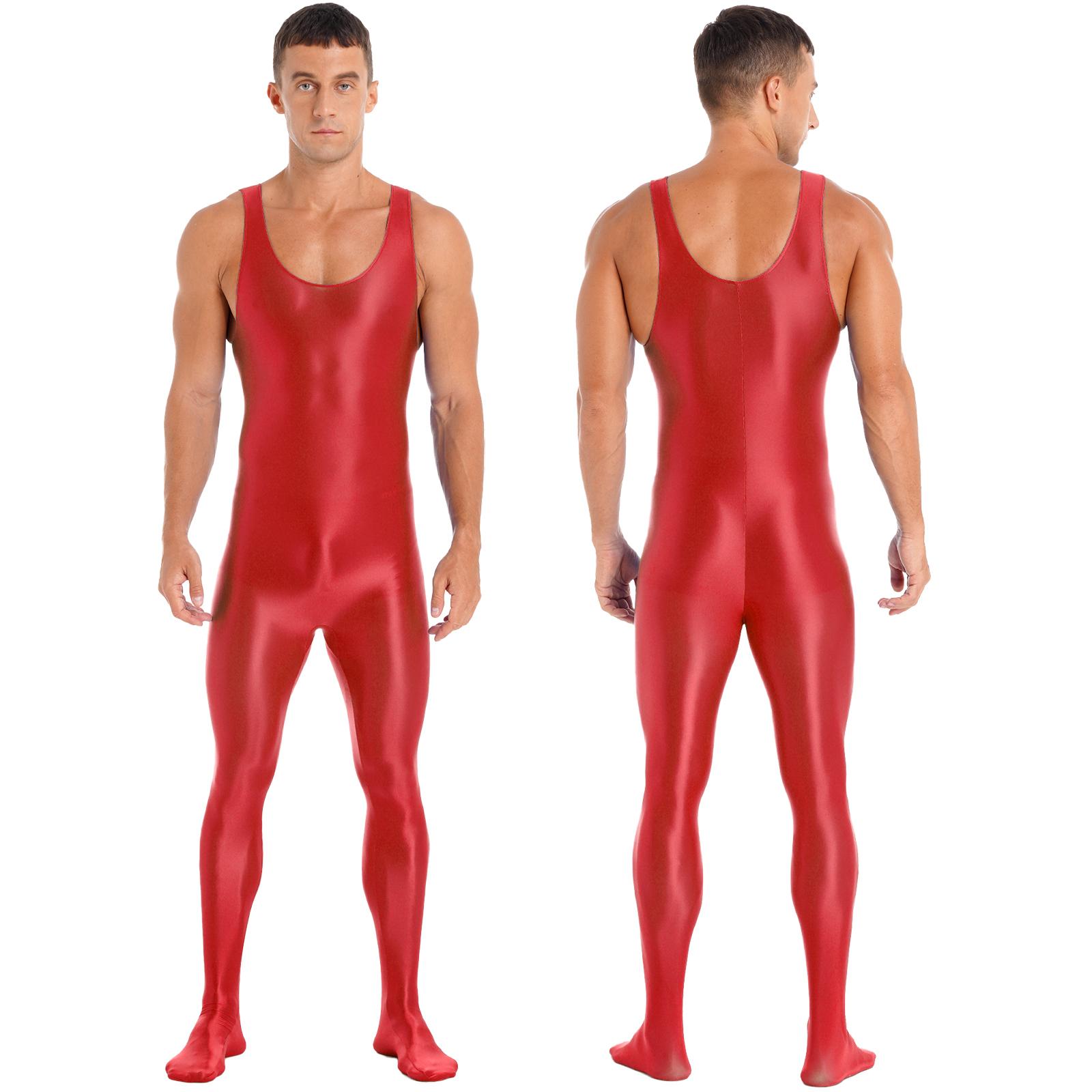 Herren-Body-Overall, ärmellos, voller Anzug, Einteiler, Overall, Bodystocking, Nachtwäsche M rot