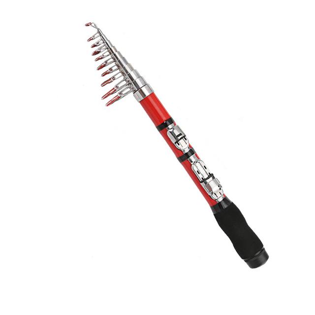 Mini-Tragbare kleine Meeresrute aus Kohlefaser, kleine Wurfrute, 1 m – 2,3 m, Teleskop-Angelrute, superharte Angelrute, Meeresrute, Angelausrüstungsset 2.3m rot