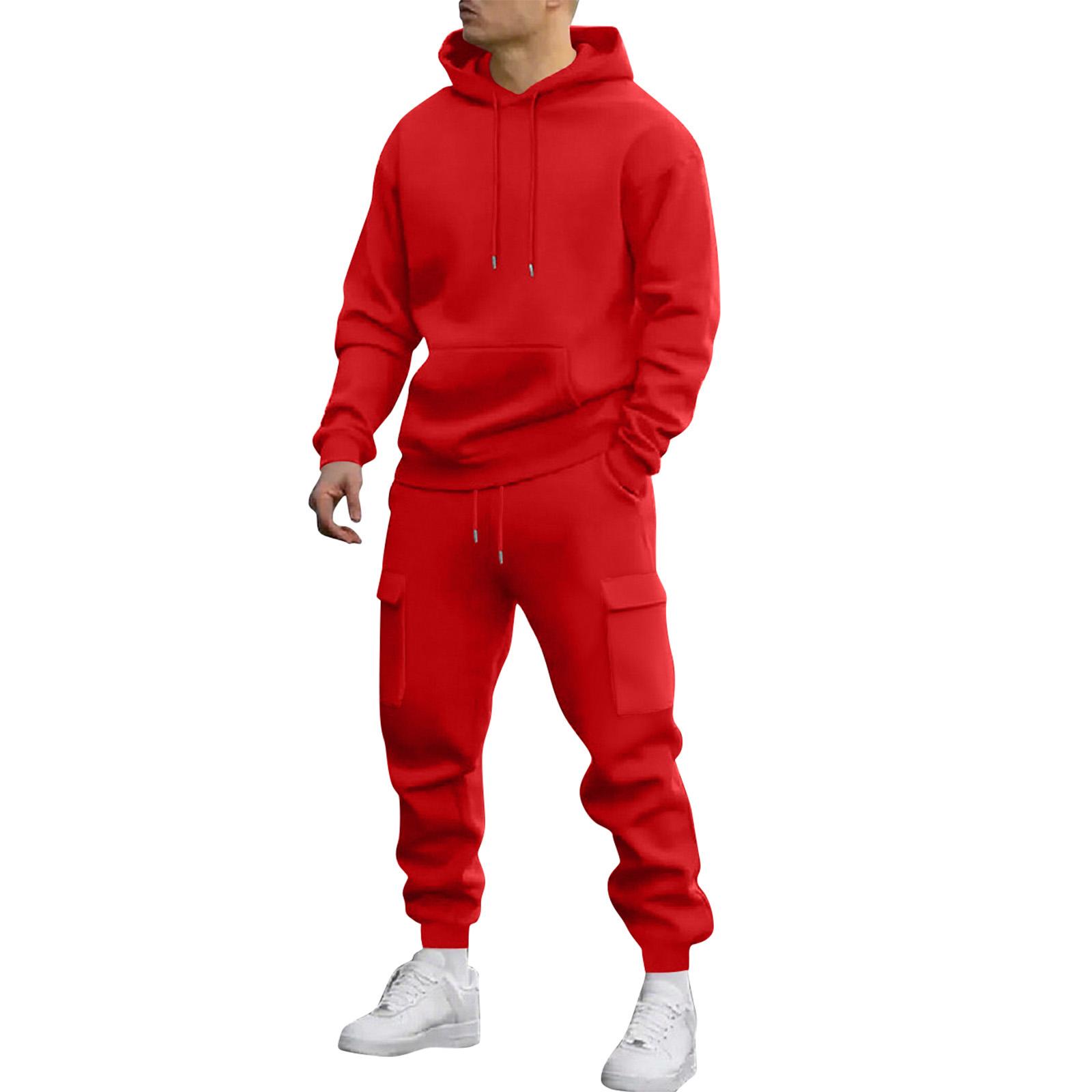 Herren Sweatshirt Anzug Herren Einfarbig Lässig Sportanzug Sweatshirt Anzug XXL rot