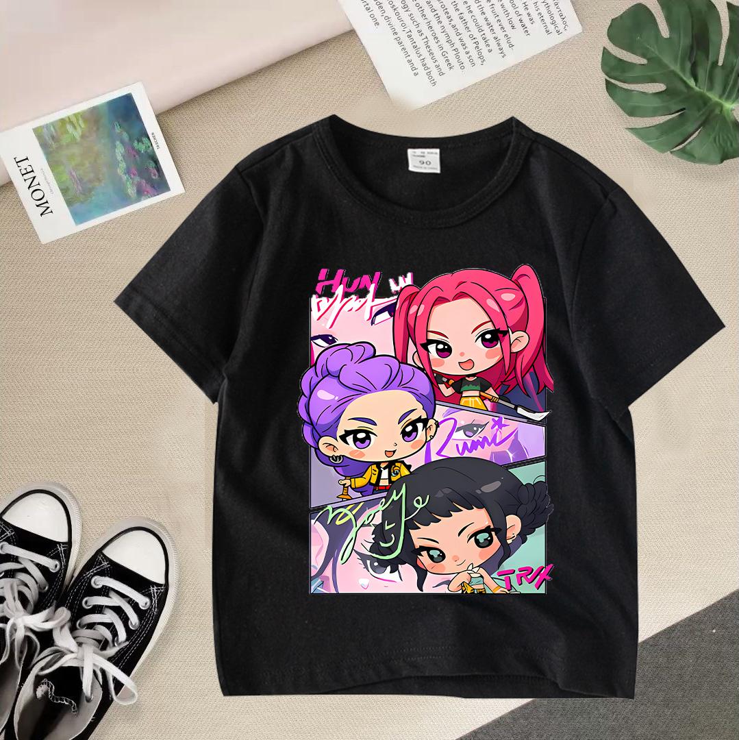 Kpop Dämonenjäger Kinderbekleidung Kurzarm T-Shirt Niedliches K-pop Dämonenjäger Tiger Harajuku T-Shirt für Jungen Mädchen 110