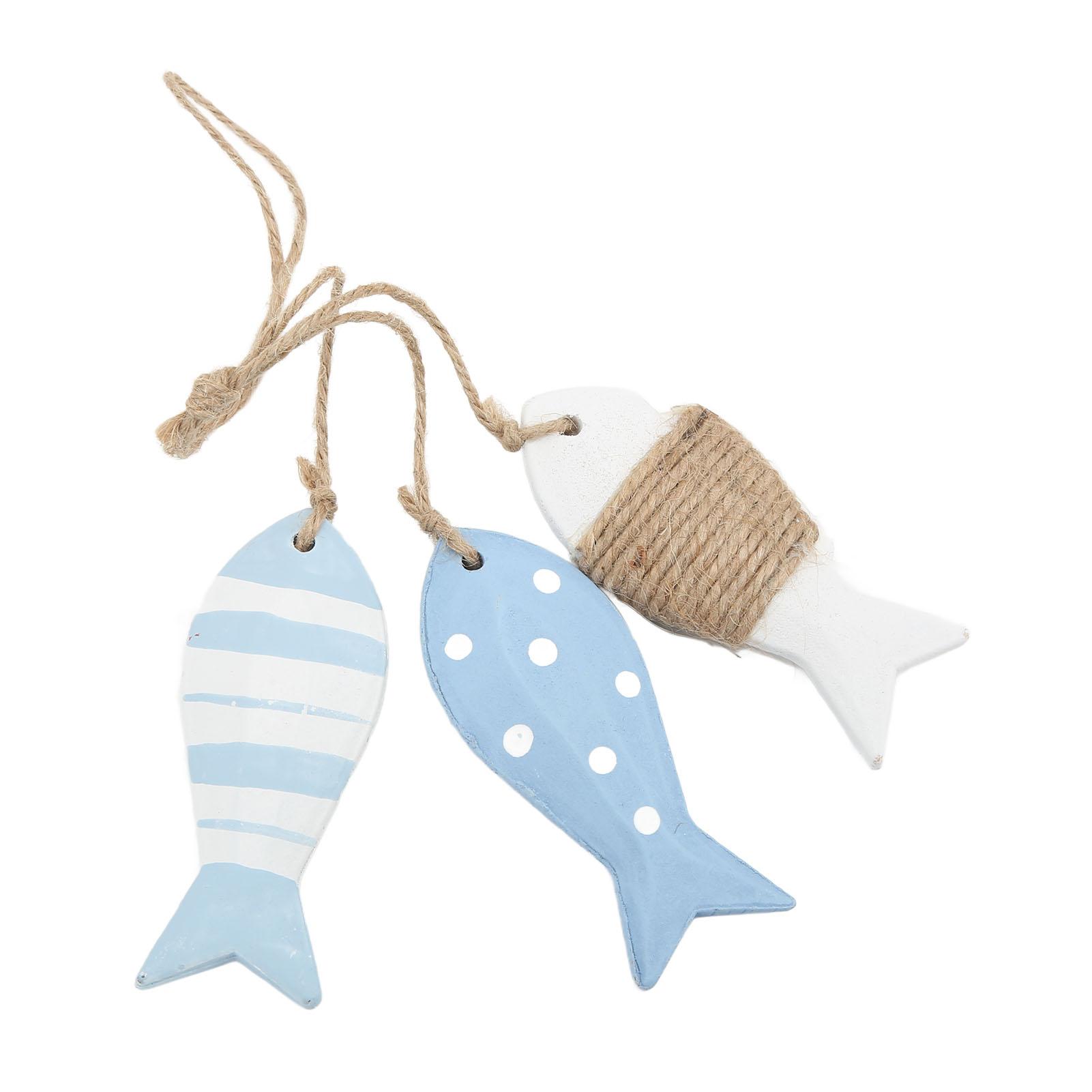 Holz Fisch Dekor Maritimer Stil Punkt Wellen Weiß 3 Kleine Fische Antik Geschnitzt Nautischer Fisch Kiefernholz