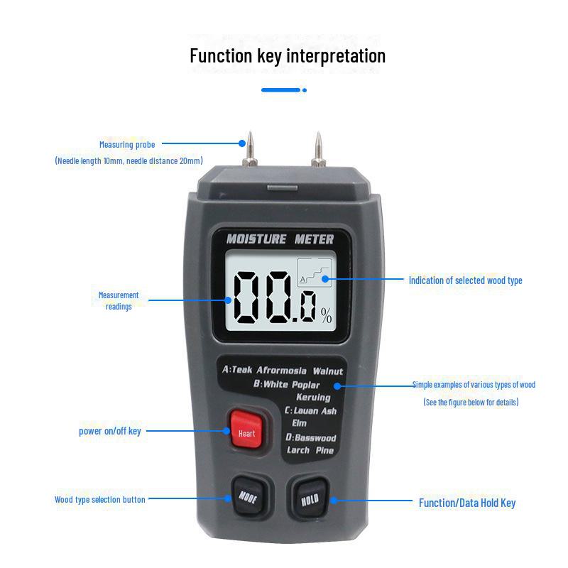 Holzfeuchtemessgerät - Messen Sie den Feuchtigkeitsgehalt in Wänden, Kartons und Holz. Ermitteln Sie Trockenheits- und Feuchtigkeitswerte mit diesem praktischen Werkzeug! schwarz