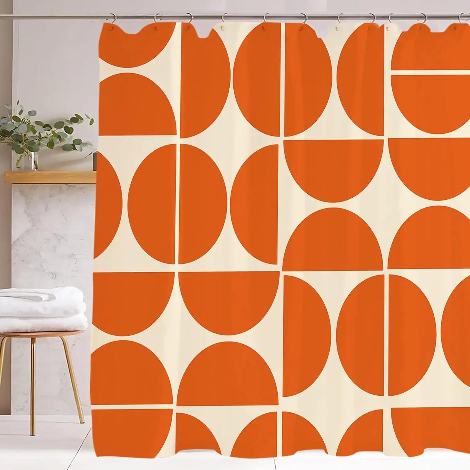 Orange Mittelalter Duschvorhang Badezimmer Dekorativ Modern Abstrakt Geometrische Kunst Duschvorhang, Wasserdicht W90H165(CM)-1 Pcs