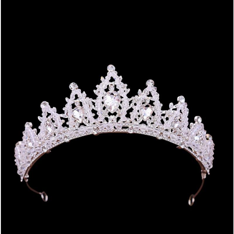 Europäische und amerikanische Brautkrone Strass Kopfschmuck Barock Prinzessin Wassertropfen Krone Hochzeits-Haaraccessoire Kleid und Hochzeitskleid Accessoires white