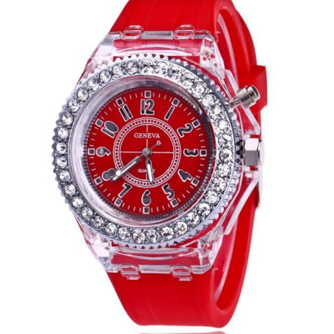 Mode Strass LED Leuchtende Uhr für Frauen Outdoor Sport Digital Frau Wirstwatch Uhr 24.8*0.31cm rot