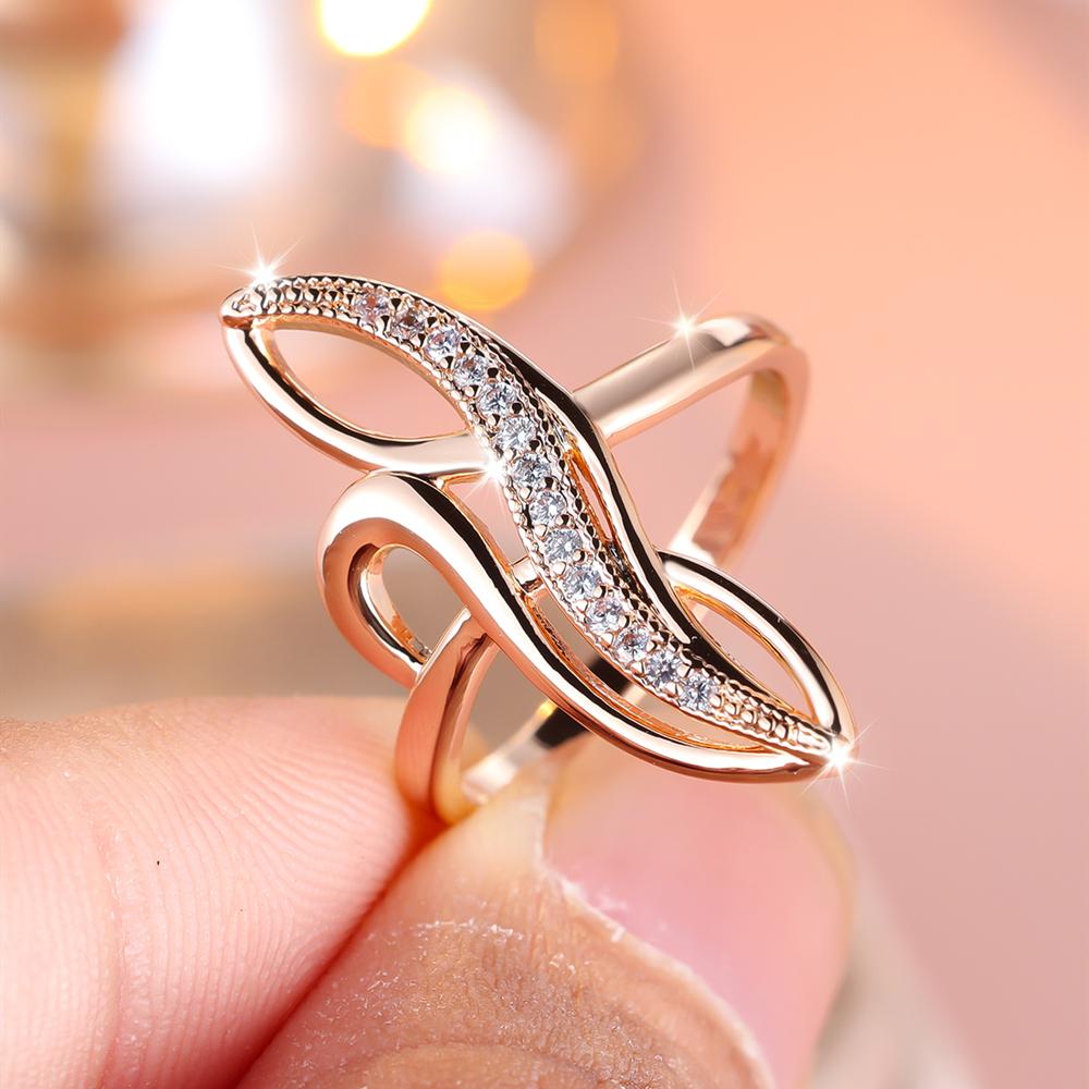 Geometrische weiße Zirkon Ringe für Frauen elegante Rose Gold Farbe Hochzeit Party Ringe Mode edlen Schmuck 10 rose gold