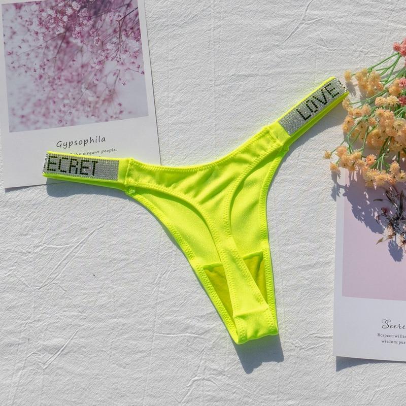 Frauen Höschen Glänzenden Strass Sexy Dessous Frauen Low Rise Nylon Weibliche Unterwäsche Geheimnis G-string Neon Farbe Frauen Tanga S gelb