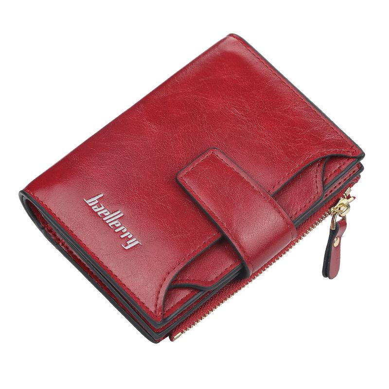 Baellerry Damenmode Kurze Geldbörsen Pu-Leder Haspe Reißverschluss Geldbörse Kleine Clutch rot