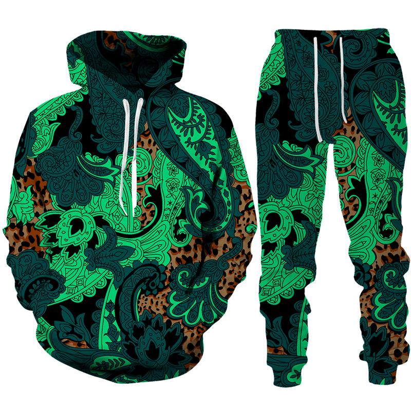 Frühling Herbst Bunte Cashew Blume 3D Druck Trainingsanzug 2 Stück Set Männer/Frauen Hoodie/Hosen Anzug Casual paar Jogging Sportswear 3XL