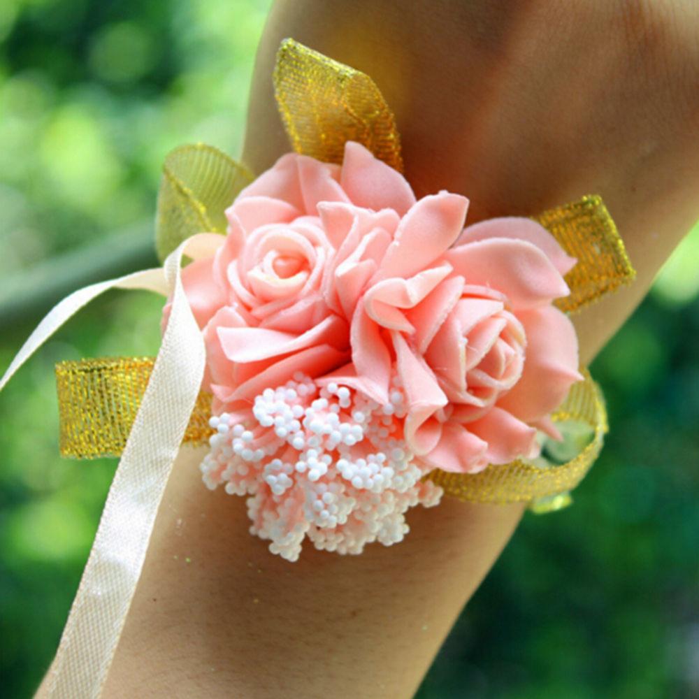 Schaum Rose Handgelenk Blumen Braut Brautjungfer Handgelenk Corsage Hochzeit Party Band Armband Brosche