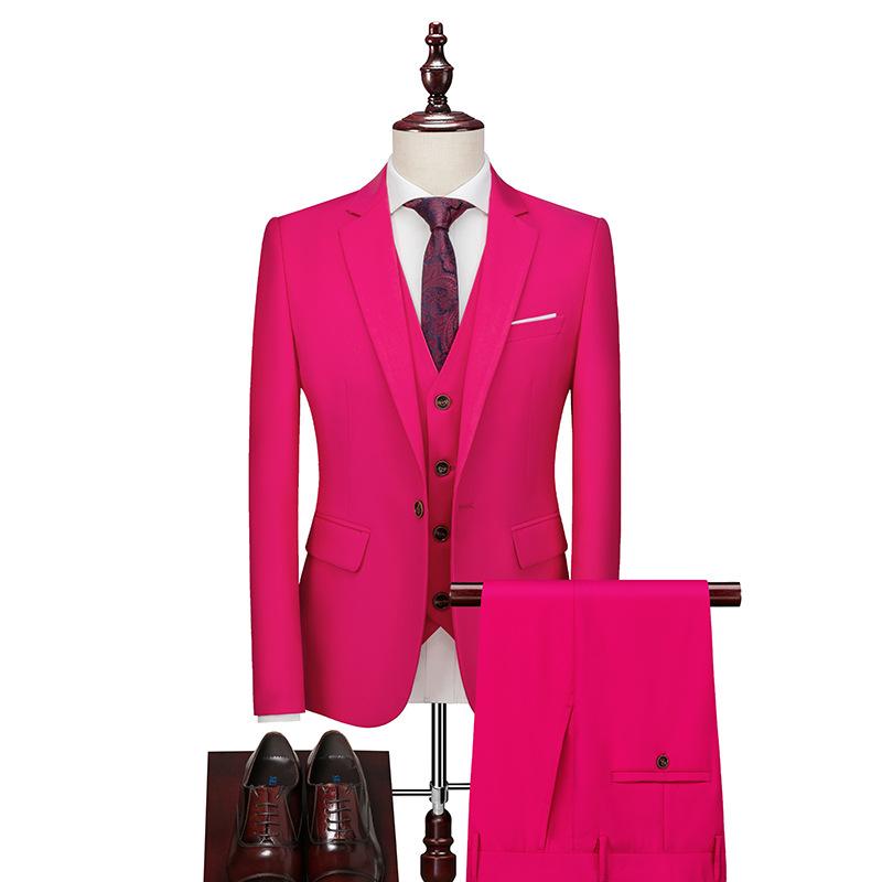 Herrenanzug Anzug Dreiteiliges Set für Herren Großer einfarbiger Anzug Business Professional Anzug XL magenta