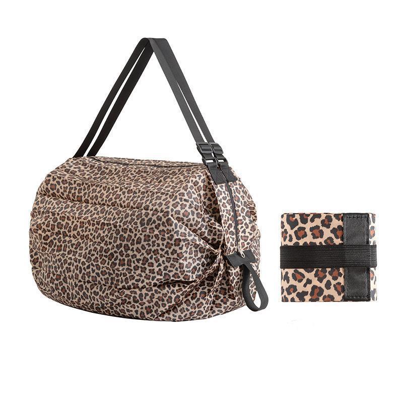 Yogodlns Faltbare Einkaufstaschen, Supermarkt-Nylontasche, große Kapazität, tragbare Lebensmittel-Umhängetasche, wasserdichte Outdoor-Reise-Aufbewahrungstasche 40x40cm Leo-Print