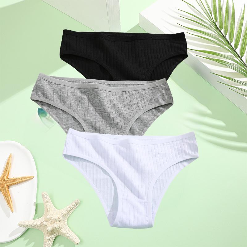 FINETOO 3 Stück/Set Baumwollslips Damen Unterwäsche Sexy Dessous Slip Weibliche Dessous Slips Einfarbig Slip Unterhosen Intim XS-7XL XXL&Set