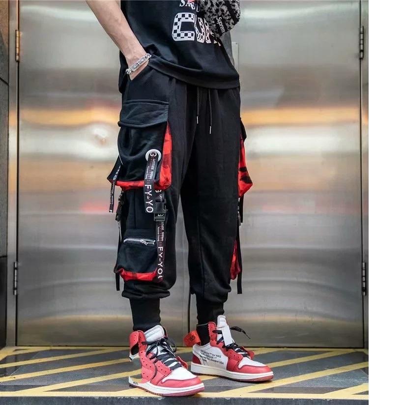 Hosen Damen Ästhetisch Haremshosen Punk Taschen Jogginghosen Harajuku Femme HipHop Hosen Techwear Y2k Egirl Kleidung XS schwarz