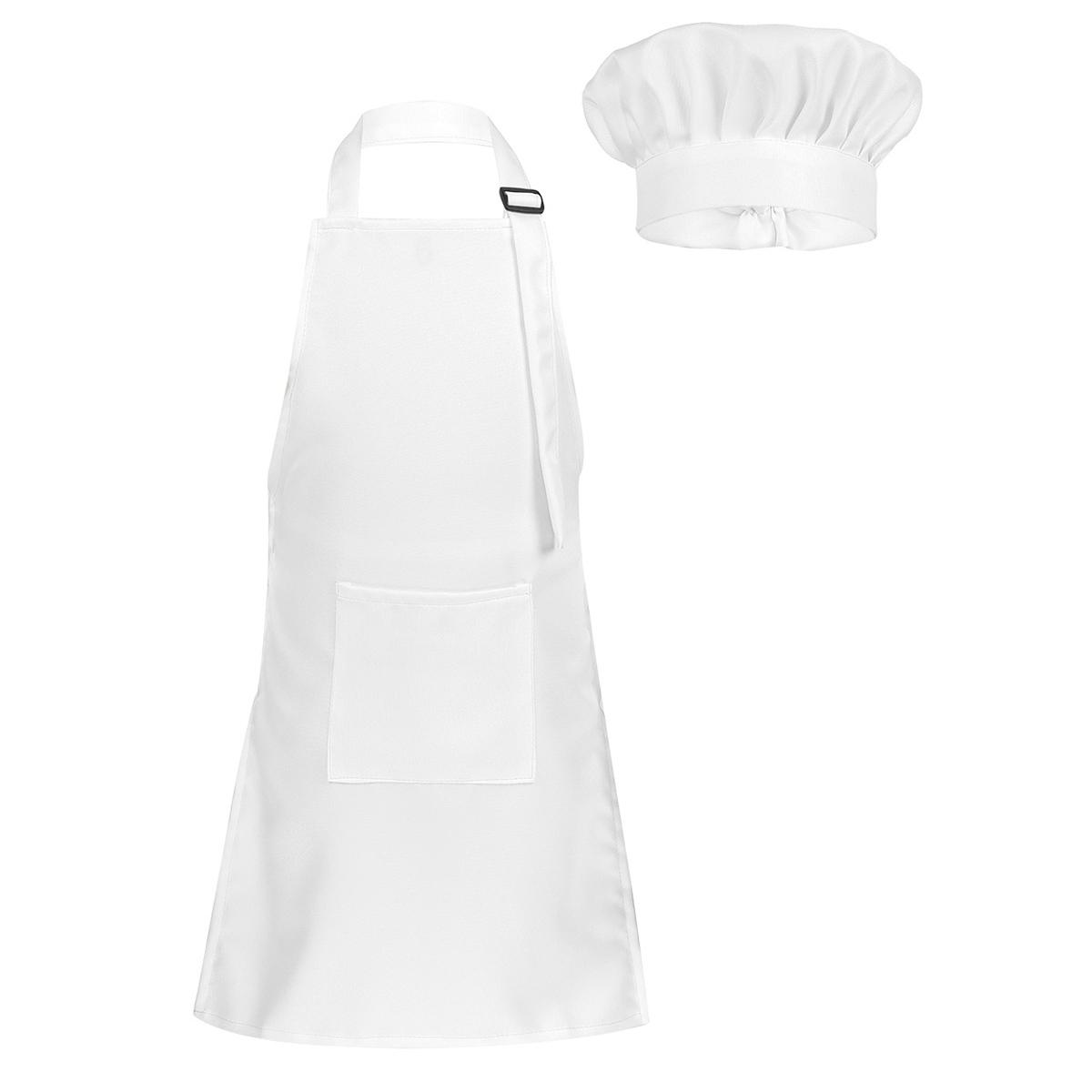 Unisex Kinder Jungen Mädchen Schürze Kochmütze Set Küche Kochen Backen Trainingskleidung Mode Küchenzubehör 2-4 Years weiß