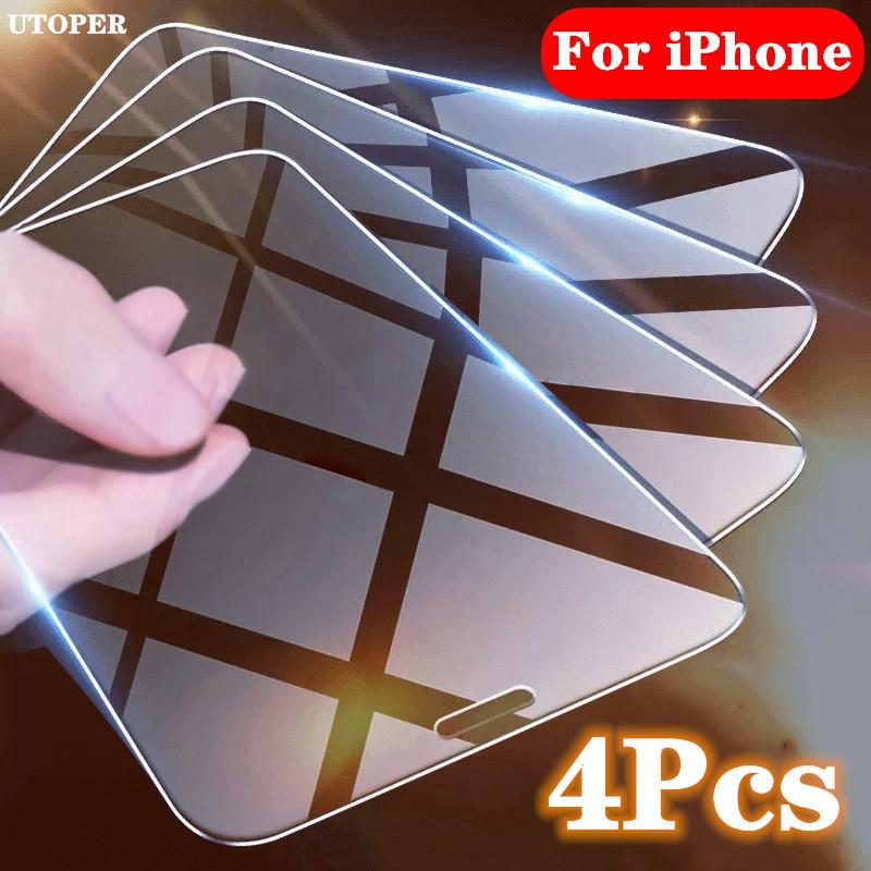 4 Stück gehärtetes Glas für iPhone 11 12 13 14 Pro Max Mini Displayschutzglas für iPhone X XR X MAX 7 8 Plus SE2 Film For iPhone 11 Pro Max