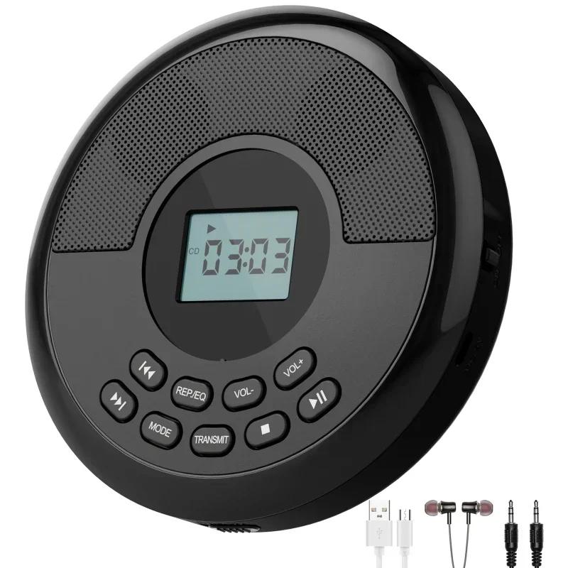 Bluetooth CD-Player Tragbarer Wiederaufladbarer Discman mit Lautsprechern & Kopfhörern Walkman MP3-Player mit USB Bluetooth Übertragung schwarz