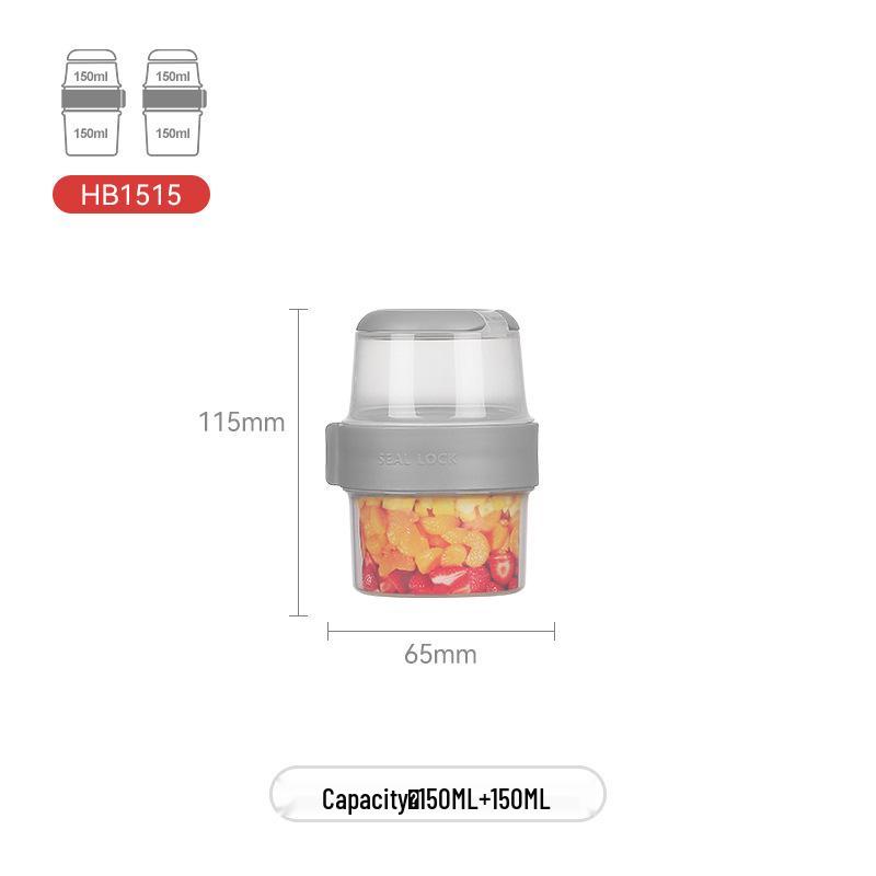 Tragbarer doppelstöckiger Aufbewahrungsbehälter für Babynahrung und Snacks Top: 310ml + Bottom: 360ml graue