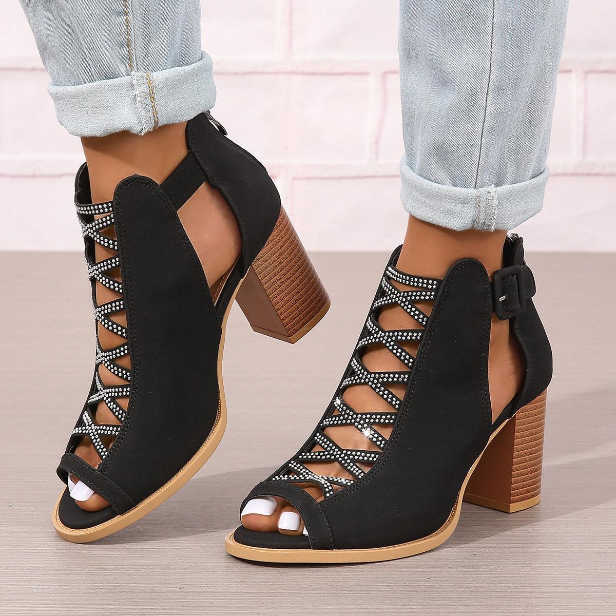 Damen High Heel Sandalen Mode Neuer Stil Grober Absatz Große Damenschuhe Plateau Sandalen Absätze Damen Sandalen 38 schwarz