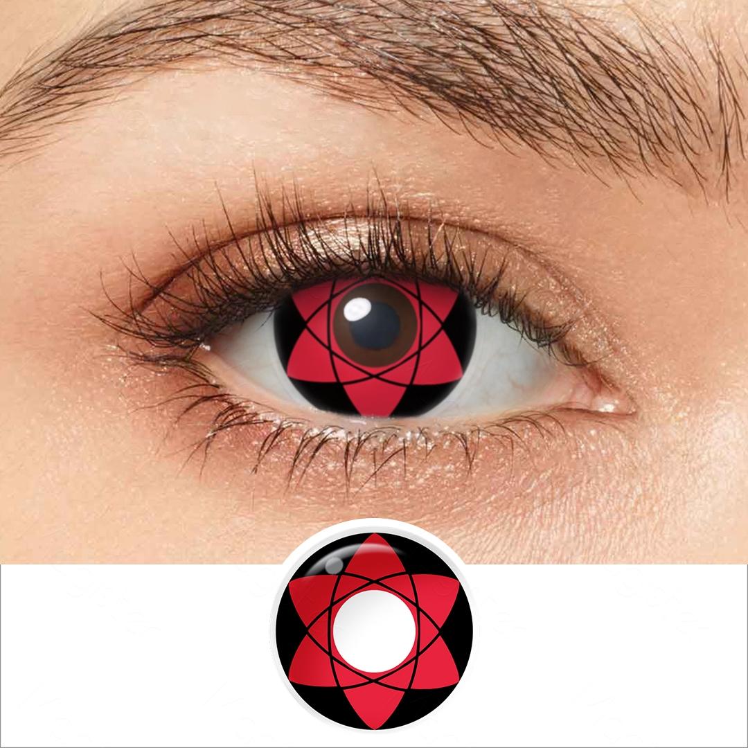 Sharingan Eye Halloween Kontaktlinsen 1 Paar jährliche rote Cosplay Kontaktlinsen weiße Blindaugenlinsen Augenkontakte für Anime-Zubehör Hexagram