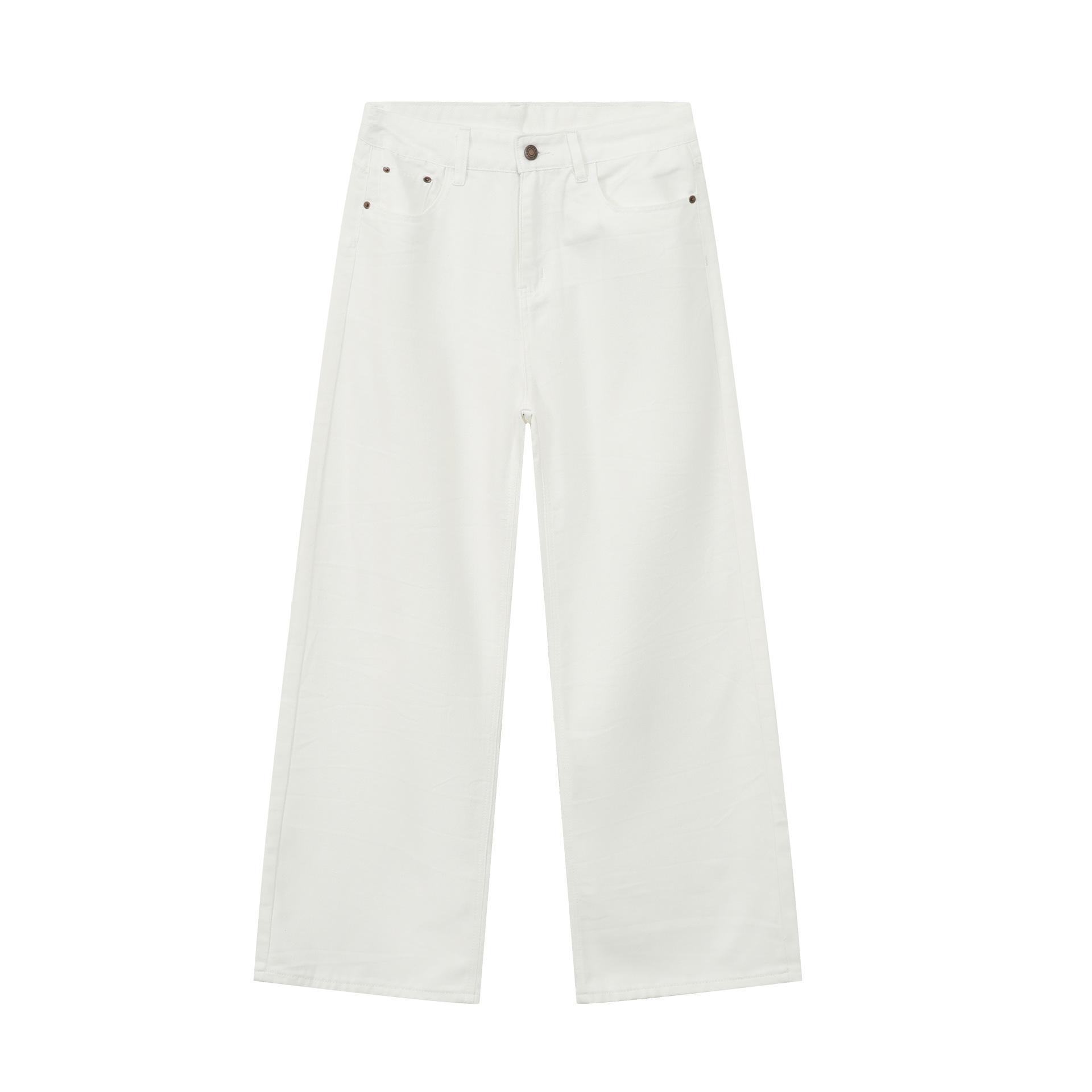 Lange Hosen Gerade Lässig Jeans Herren Einfarbig Locker Fallend Hundert Hosen Gerade Lockere Jeans für Herren Modische und Bequeme Hosen XL weiß
