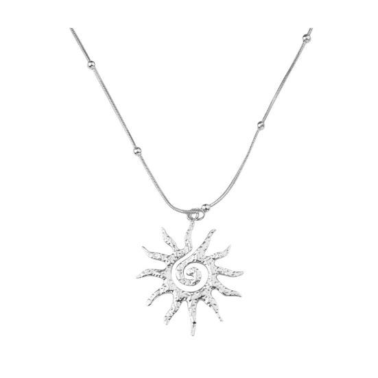 Spiralförmige Sonnenanhänger Halskette Titanstahl Vintage Halskette Böhmische Sonne Charm Halskette Abschlussball Geburtstags-Schmuck für Sie silber