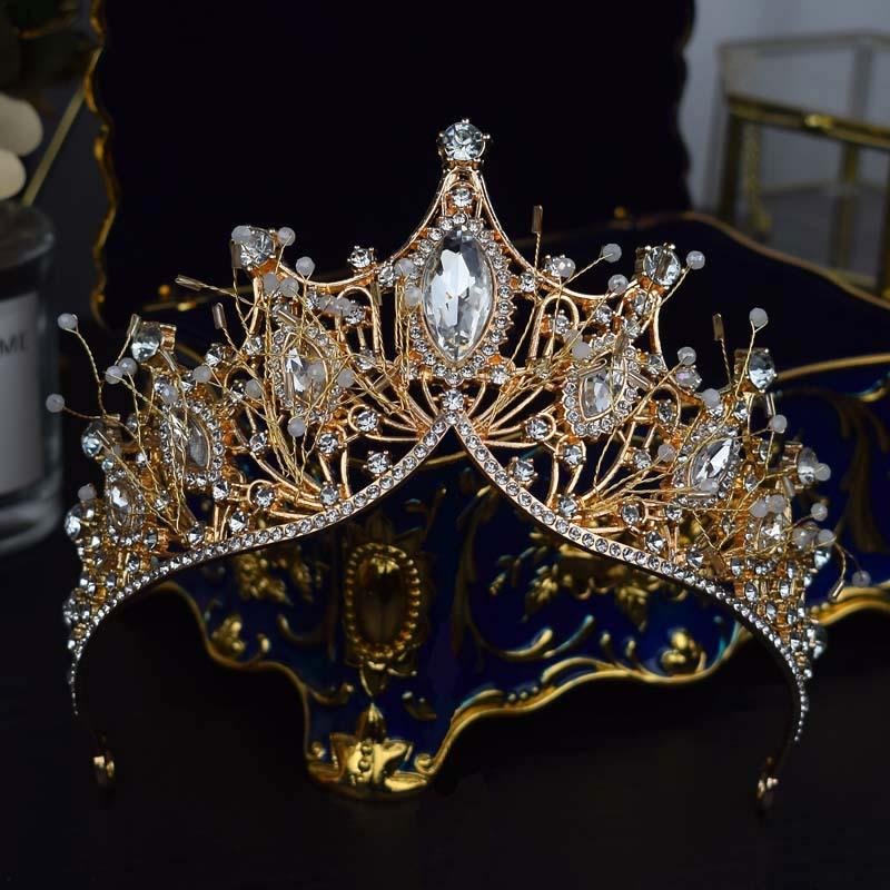 Europäische und amerikanische Große Krone Kristall Handgefertigtes Haaraccessoire Königinnenkrone Braut Hochzeitskleid Accessoire Champion Auszeichnung Krone gray
