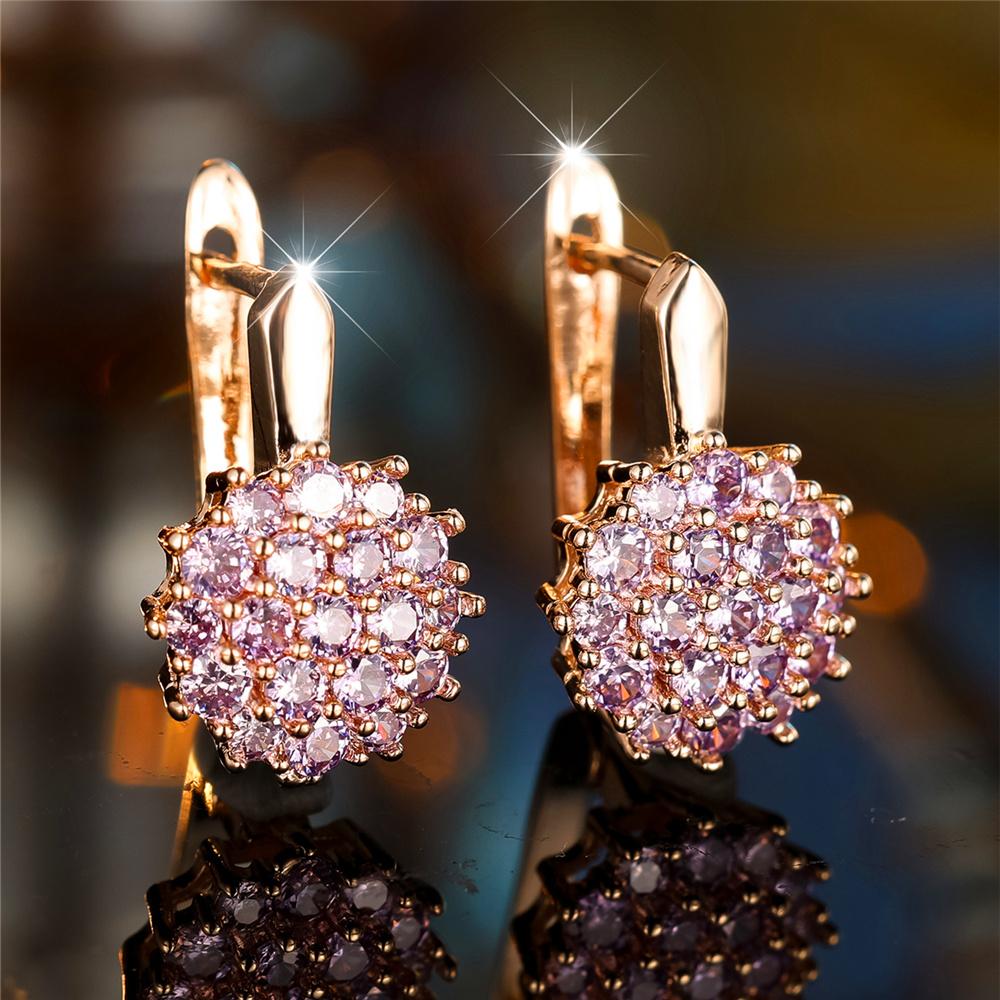 Luxus Rose Gold Farbe Shiny Blau Zirkon Blume Baumeln Ohrringe für Frauen Hochzeit Partei Schmuck gold/violett