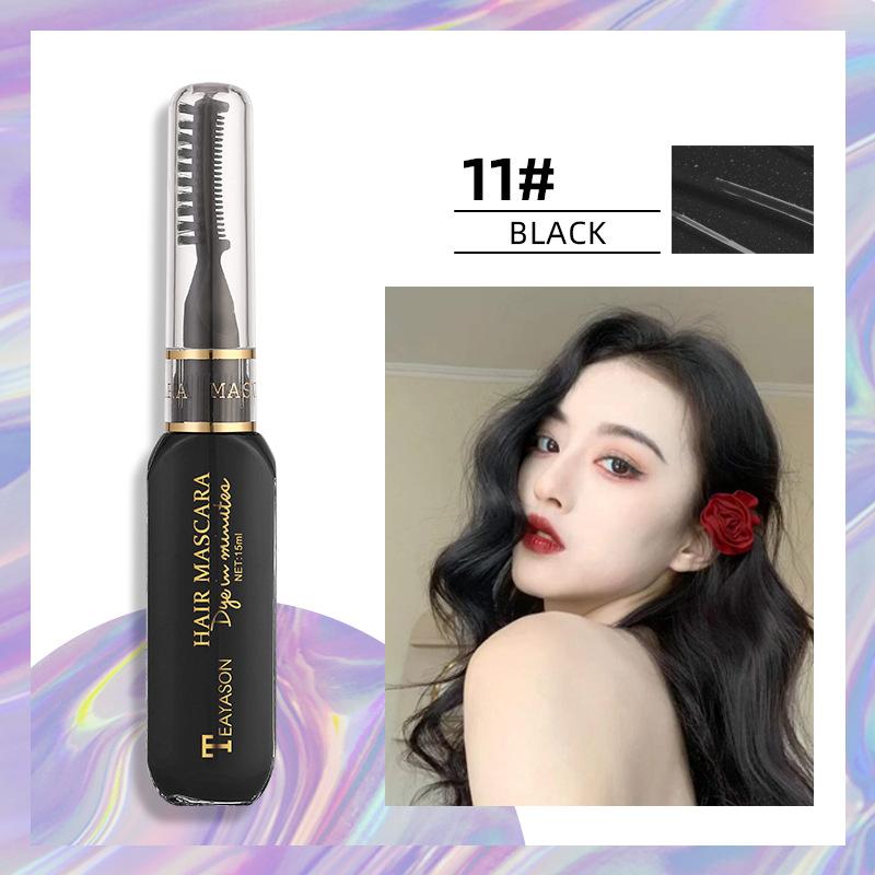 Temporäre Haarfarbe Mascara, Auswaschbare Haarfärbemittel Mascara für Wimpern und Haare, Leuchtende Farben No. 11 schwarz