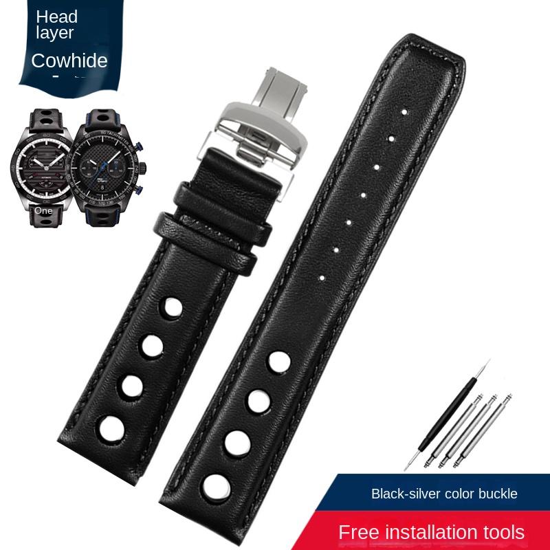 Echtes Leder Armband Für tissot 1853 Sport Racing Serie PRS516 T91 T044 Weiches Rindsleder Armband 20mm Faltschließe Armband 20mm Black clasp schwarz