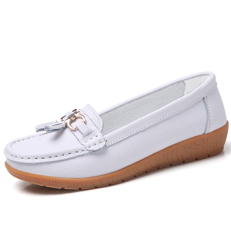 Damenschuhe Krankenschwester Slipper Schuhe Klassiker Ballerinas Zapatos Mujer Bequeme flache Schuhe Damen Weiß Lässig Leder Damenschuhe 35 weiß