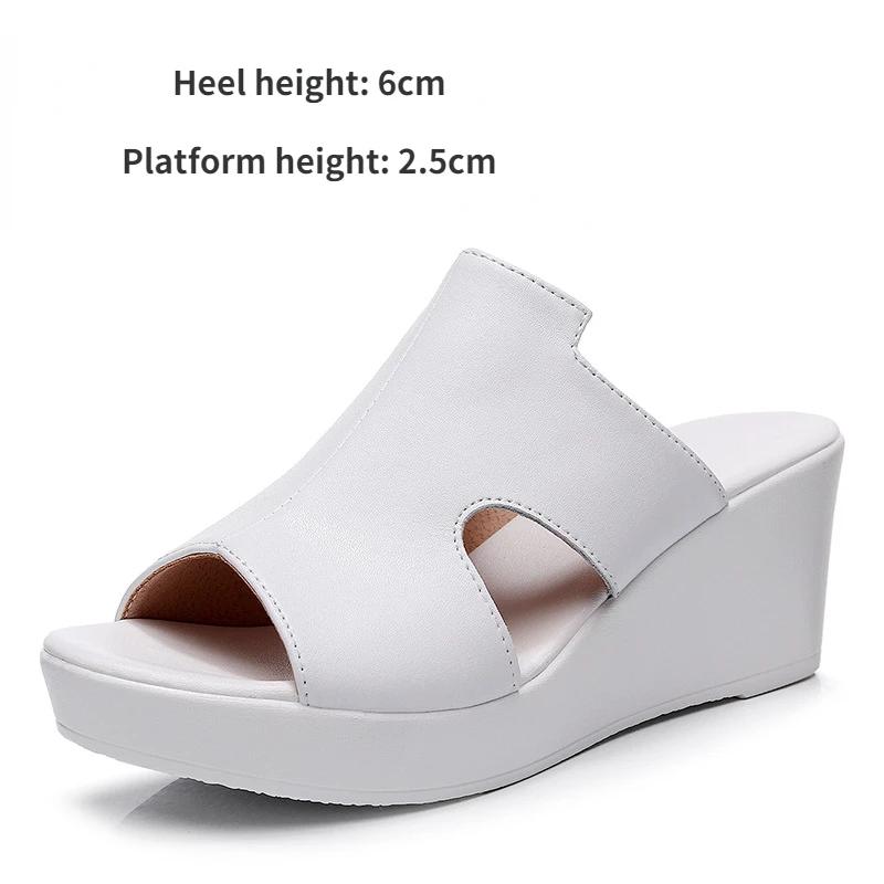 Plateau-Slipper Damen Klobige Sommerschuhe Echtes Leder Sandalen Weiß 2025 Damen Keilsandalen Streetstyle Damen Pantoletten 39