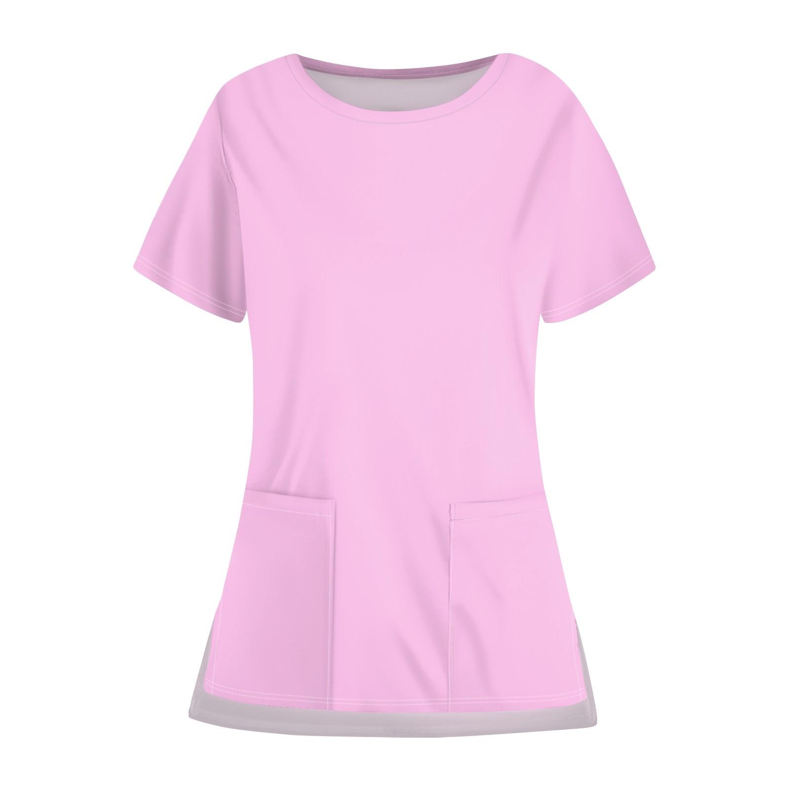 Lässige Damen-Uniform mit Rundhalsausschnitt, einfarbiger Tasche und offenem Saum, schützendes Arbeitsuniform-Oberteil L violett