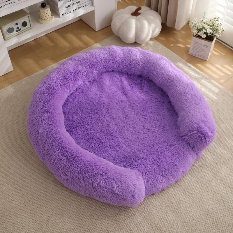 Neues rundes Plüsch-Haustierbett, winterwarm, mit langem Fell, Hund-Katzen-Bett, gemütliche weiche Schlafmatte, Kissen für kleine und mittelgroße Hunde, Katzen, Welpen, Kätzchen, Heimzubehör 70CM violett