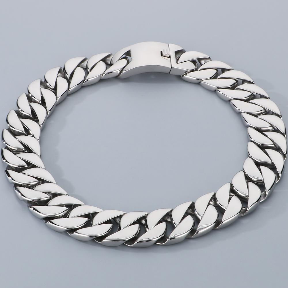 Herrenhalsketten, schwerer polierter, gebürsteter Edelstahl, 31 mm Breite, Panzerkette, kubanische Gliederkette, HipHop-Halsketten, Schmuck für Männer 60CM silber