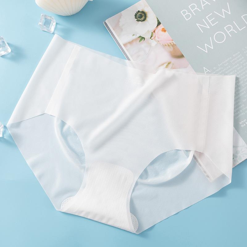 Nahtlose Höschen für Damen aus Eisseide, mittlere Taille, elastische Slips, Unterhosen, Unterwäsche, ultradünne Sommerunterwäsche für Damen XL weiß