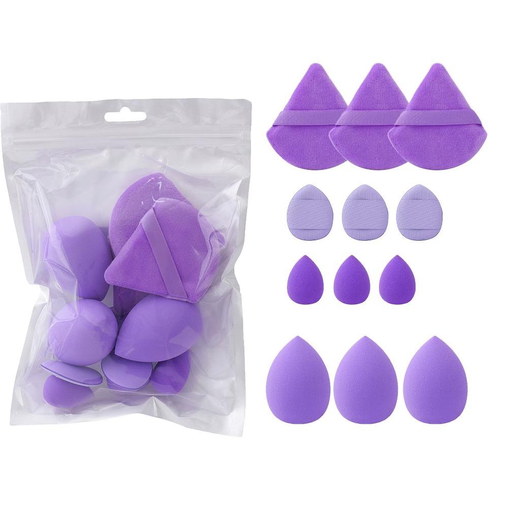 12-tlg./1 Set Universal-Make-up-Schwamm-Puderquasten-Set, inkl. 3 Puffs, 3 Mini-Air-Puffs, 3 Beauty-Eier und 3 Mini-Beauty-Eier 12pcs/1set violett